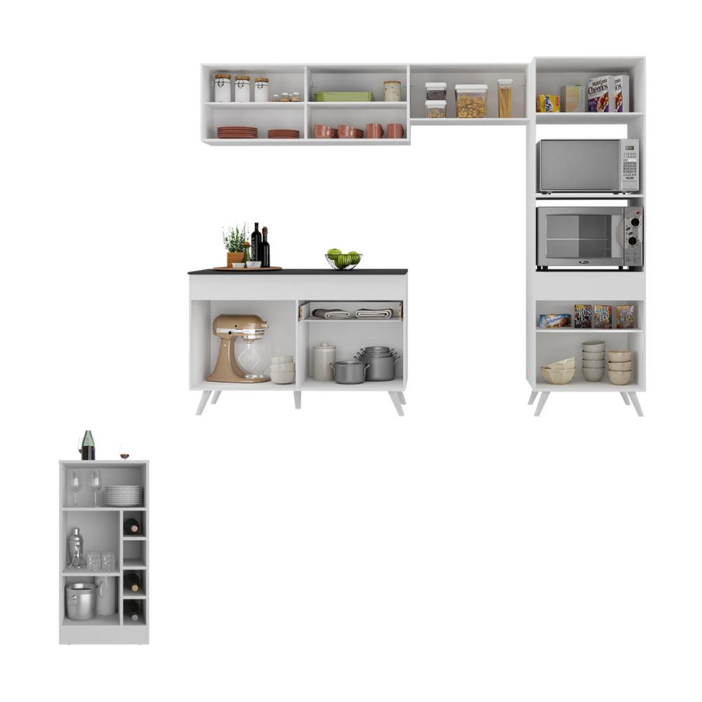 Armário de Cozinha Modulado com Bancada Americana Multimóveis MP2209 Branco