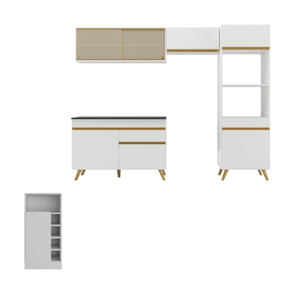 Armário de Cozinha Modulado com Bancada Americana Multimóveis MP2209 Branco/Dourado