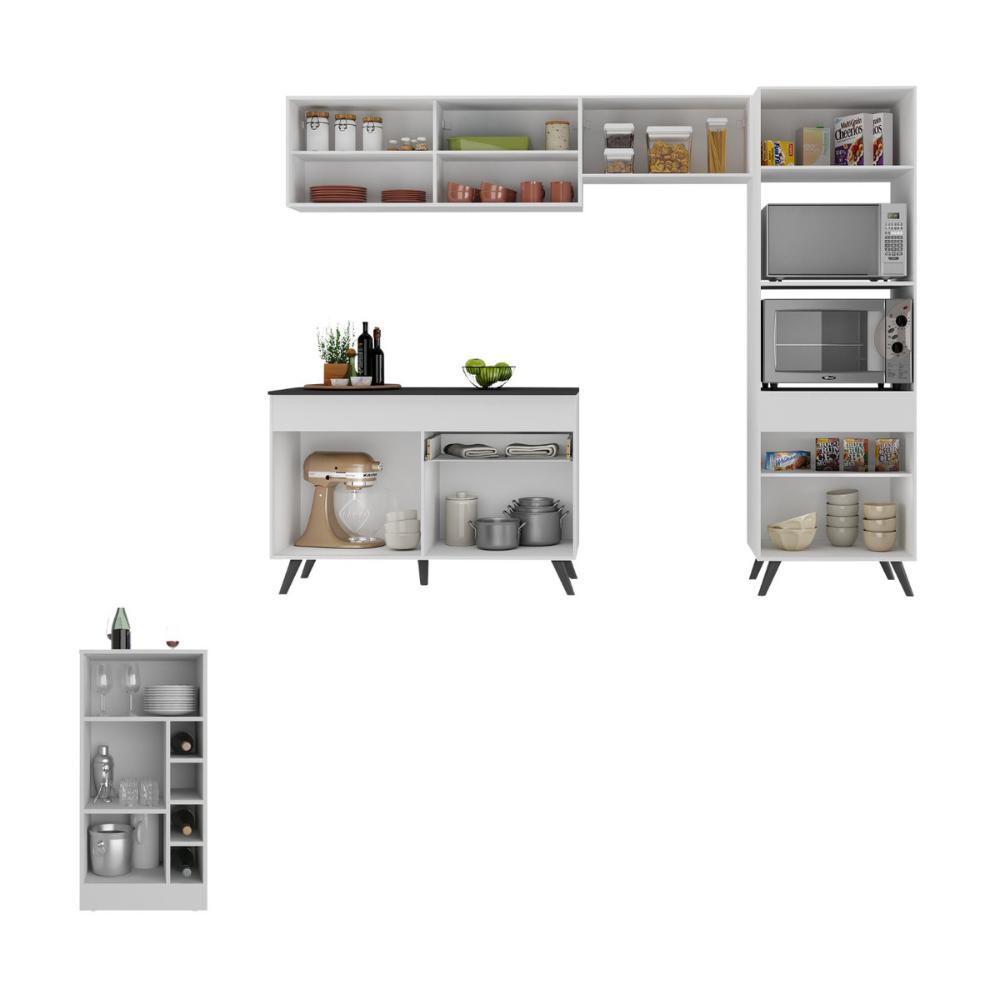 Armário de Cozinha Modulado com Bancada Americana Multimóveis MP2209 Branco/Preto