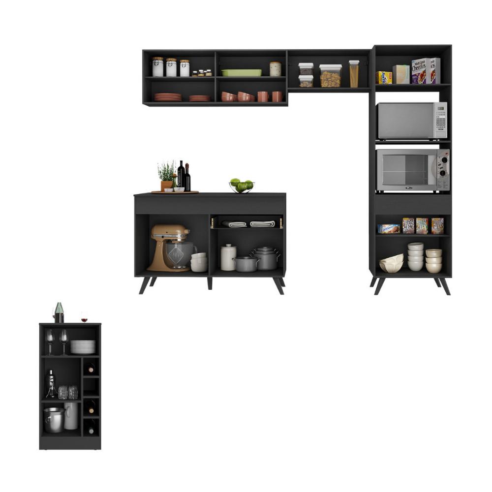 Armário de Cozinha Modulado com Bancada Americana Multimóveis MP2209 Preto