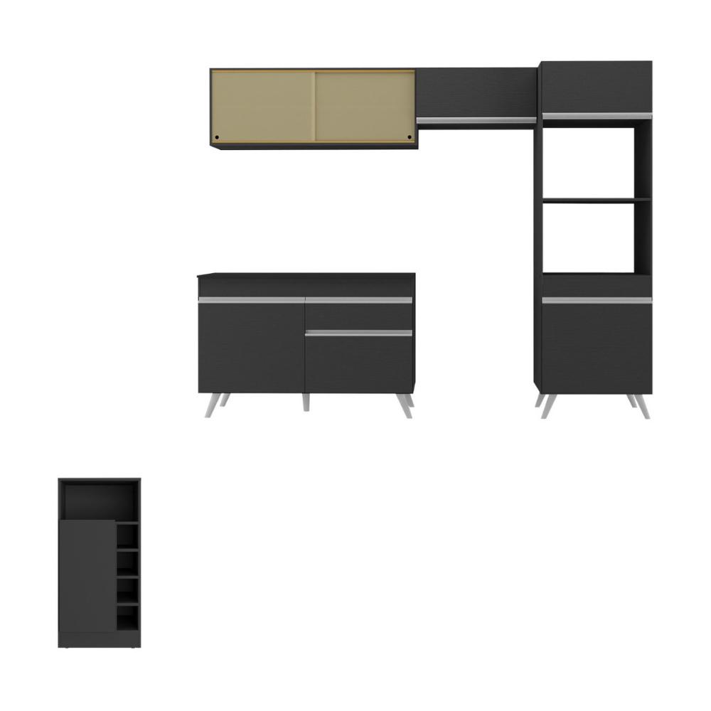 Armário de Cozinha Modulado com Bancada Americana Multimóveis MP2209 Preto/Branco