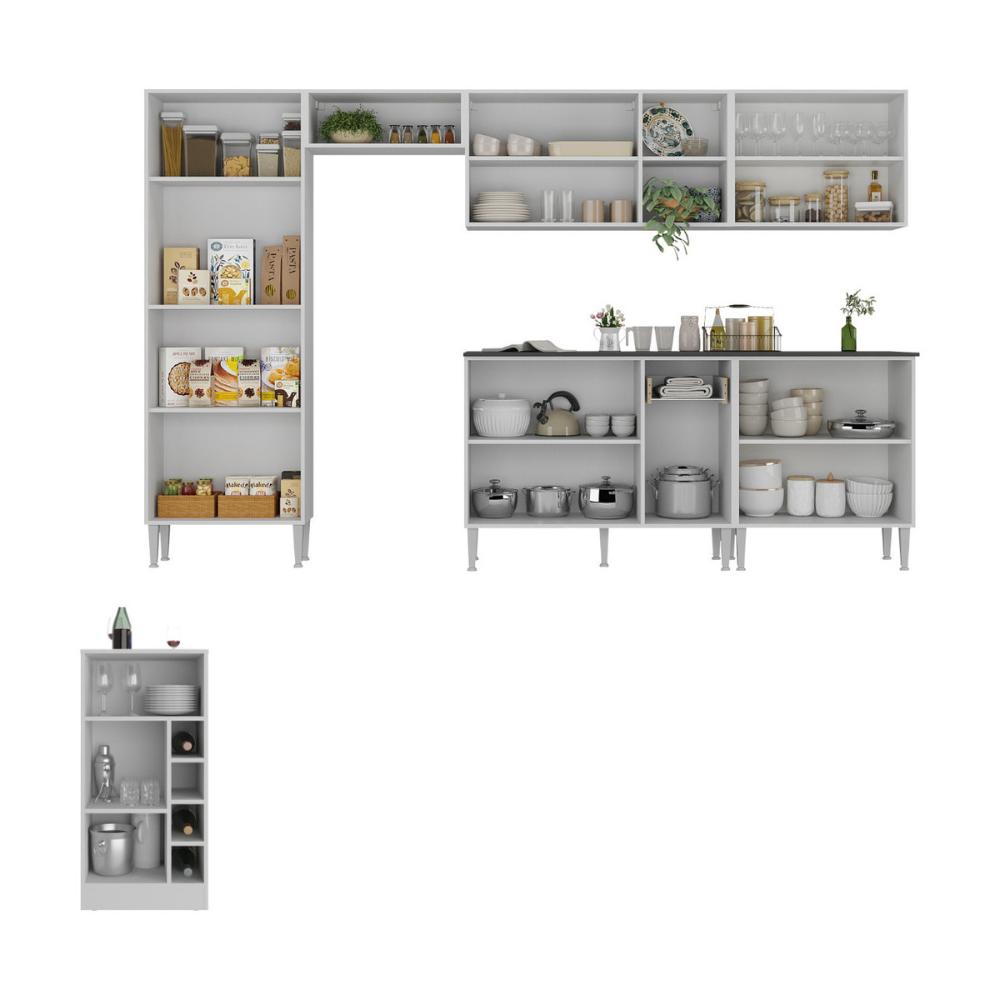 Armário de Cozinha Modulado com Bancada Americana Xangai Multimóveis MP2206 Branco/Lacca Fumê
