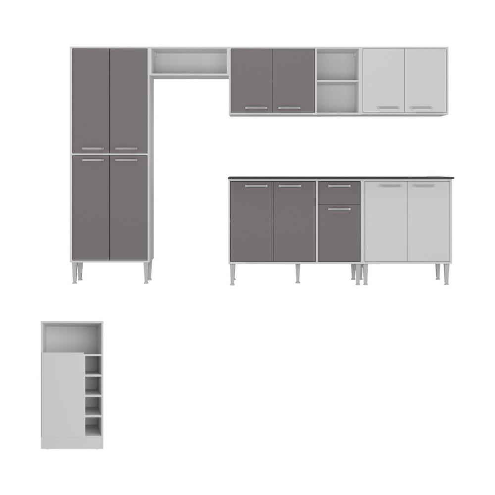 Armário de Cozinha Modulado com Bancada Americana Xangai Multimóveis MP2206 Branco/Lacca Fumê