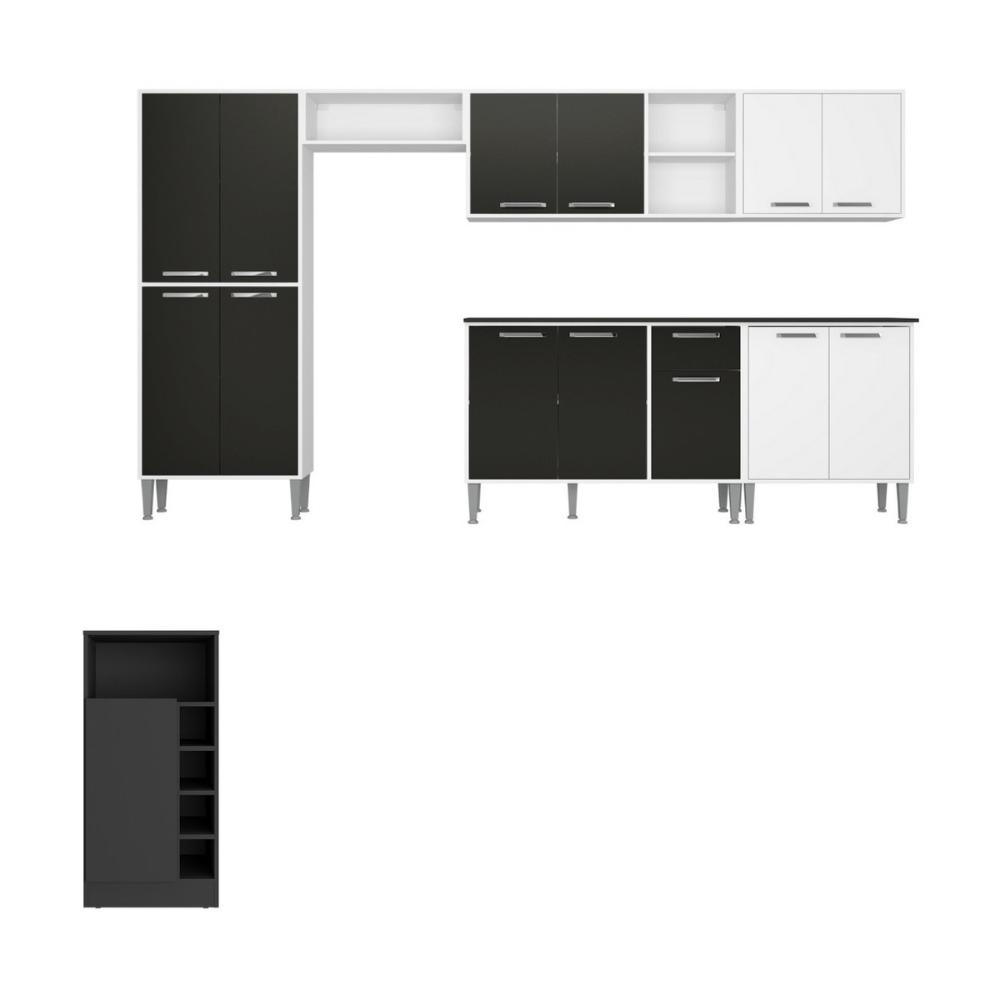 Armário de Cozinha Modulado com Bancada Americana Xangai Multimóveis MP2206 Branco/Preto