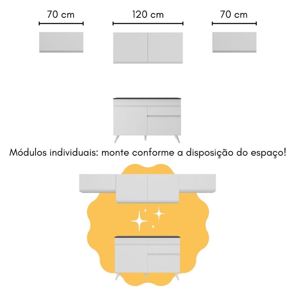 Armário de Cozinha Modulado com Bancada Veneza Multimóveis MP2212 Branco