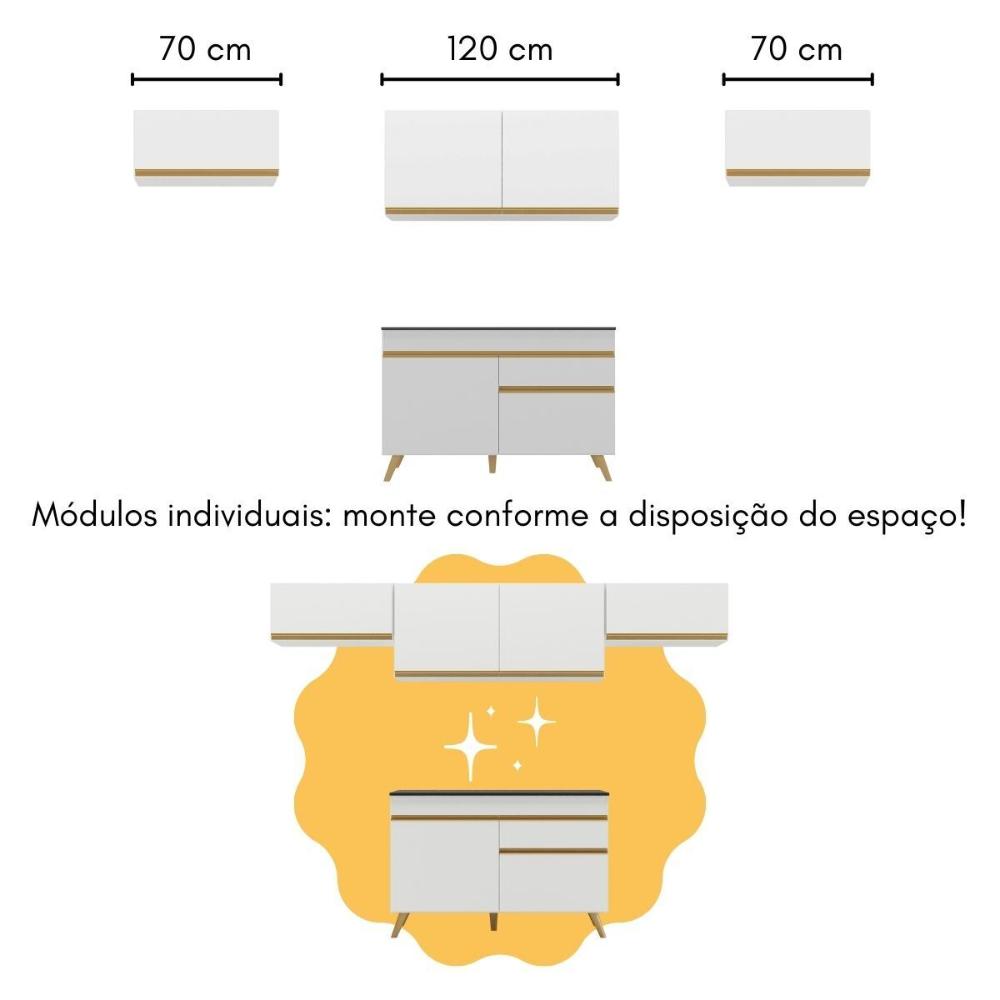 Armário de Cozinha Modulado com Bancada Veneza Multimóveis MP2212 Branco/Dourado