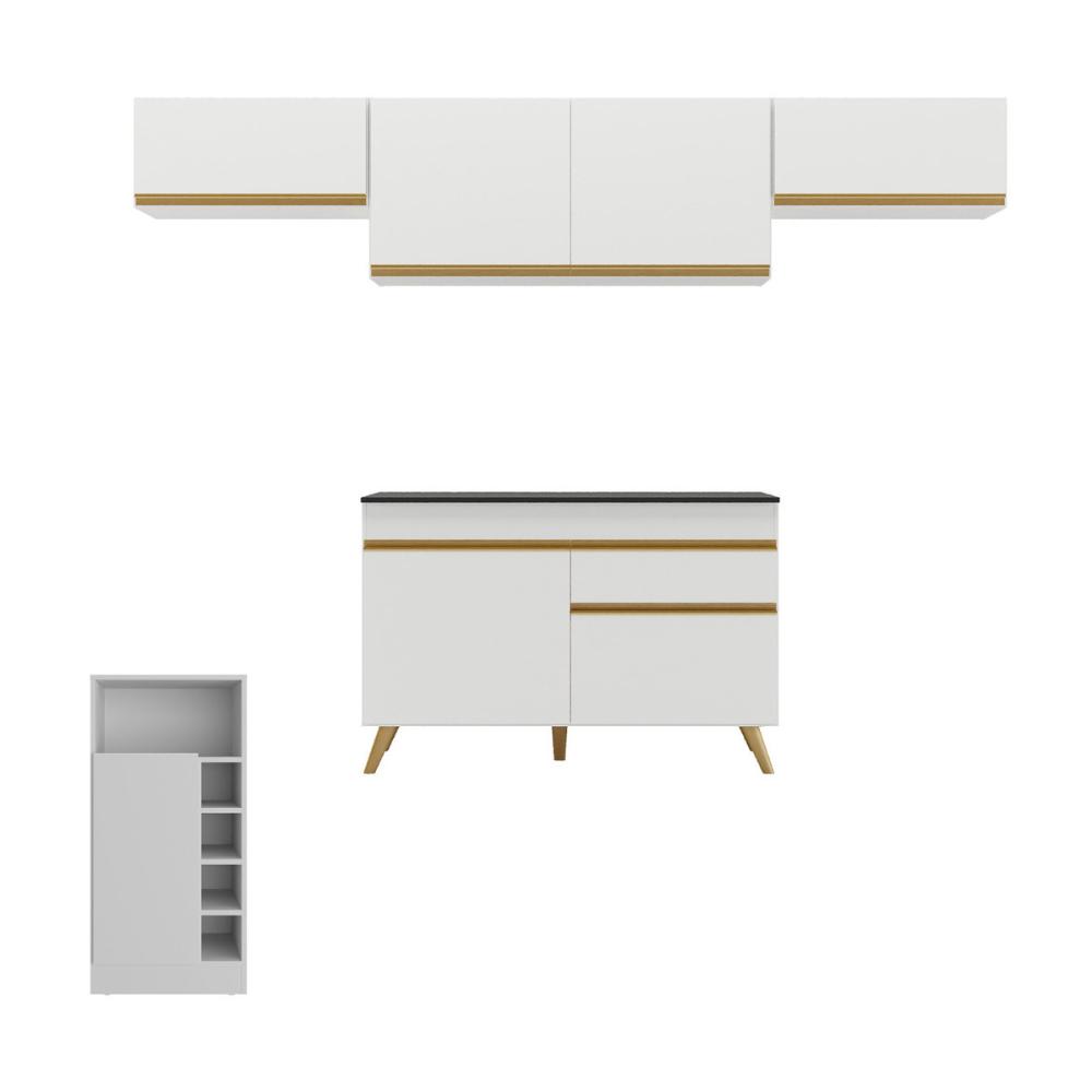 Armário de Cozinha Modulado com Bancada Veneza Multimóveis MP2212 Branco/Dourado