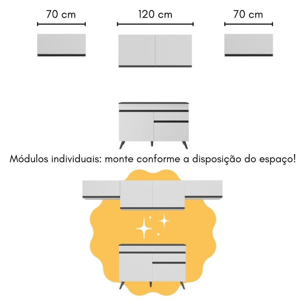 Armário de Cozinha Modulado com Bancada Veneza Multimóveis MP2212 Branco/Preto