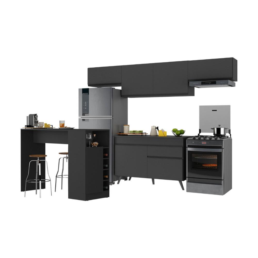 Armário de Cozinha Modulado com Bancada Veneza Multimóveis MP2212 Preto