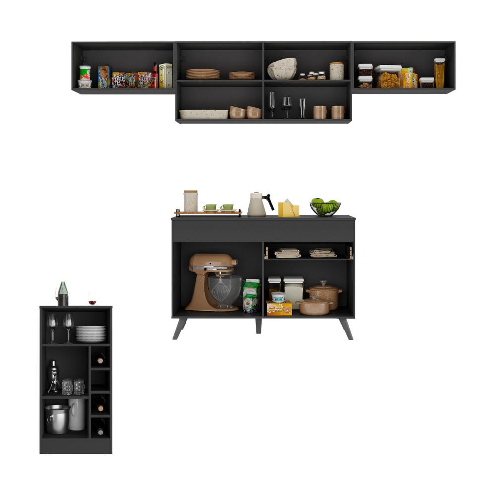 Armário de Cozinha Modulado com Bancada Veneza Multimóveis MP2212 Preto