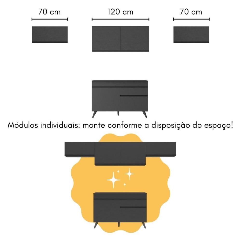 Armário de Cozinha Modulado com Bancada Veneza Multimóveis MP2212 Preto