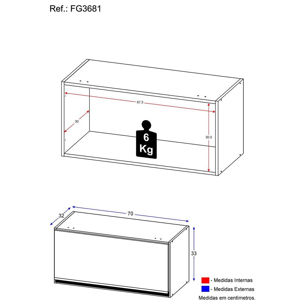 Armário de Cozinha Multimóveis Veneza GB 70 cm 1 Porta Basculante FG3681 Preto