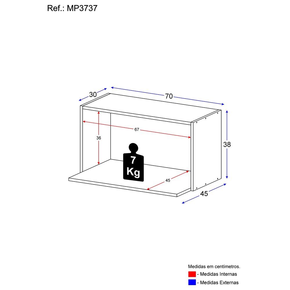 Armário de Cozinha Nicho para Microondas 70 cm Veneza GB Multimóveis MP3737 Preto