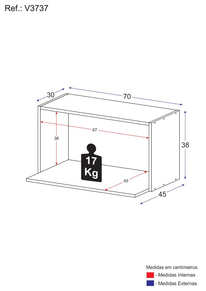 Armário de Cozinha Nicho para Microondas 70 cm Veneza Multimóveis V3737 Preto