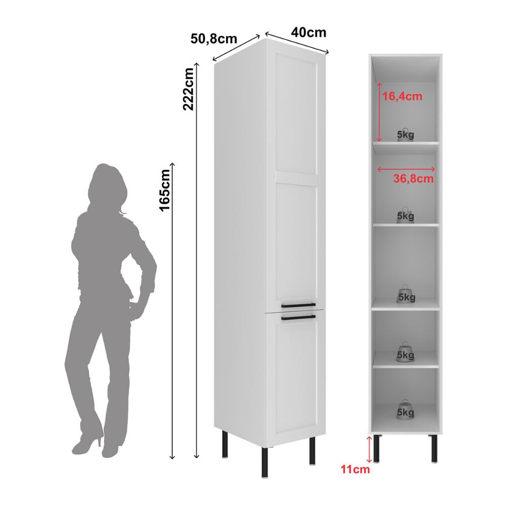 Armário de Cozinha Paneleiro em MDF com 2 Portas 40cm Multimóveis CR20440 Branco