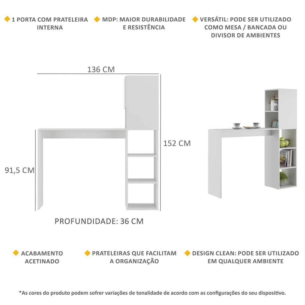 Armário de Cozinha com 1 Porta e Mesa/Bancada MP6004 Multimóveis Branco