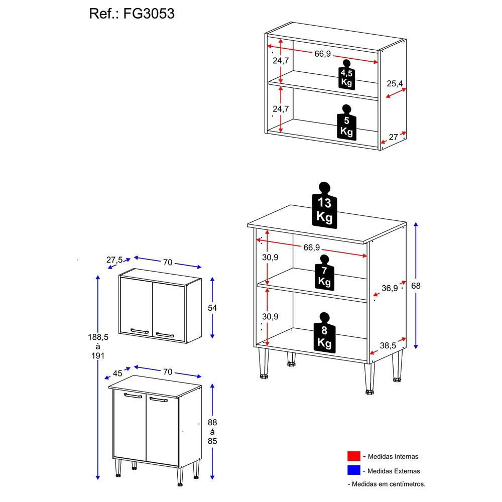 Armário de Cozinha com Balcão Multimóveis Xangai 2 Portas FG3053 Branco