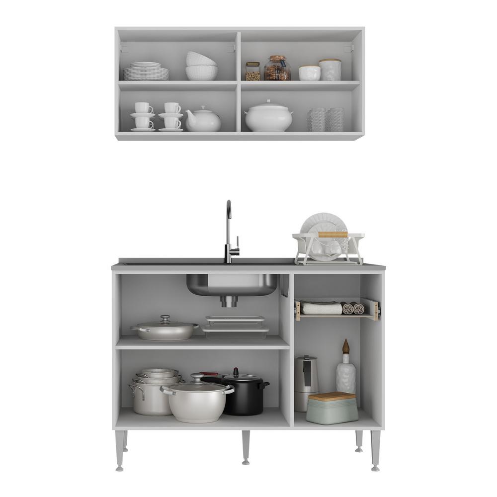 Armário de Cozinha com Balcão para Pia Siena Multimóveis MP2216 Branco/Lacca Fumê