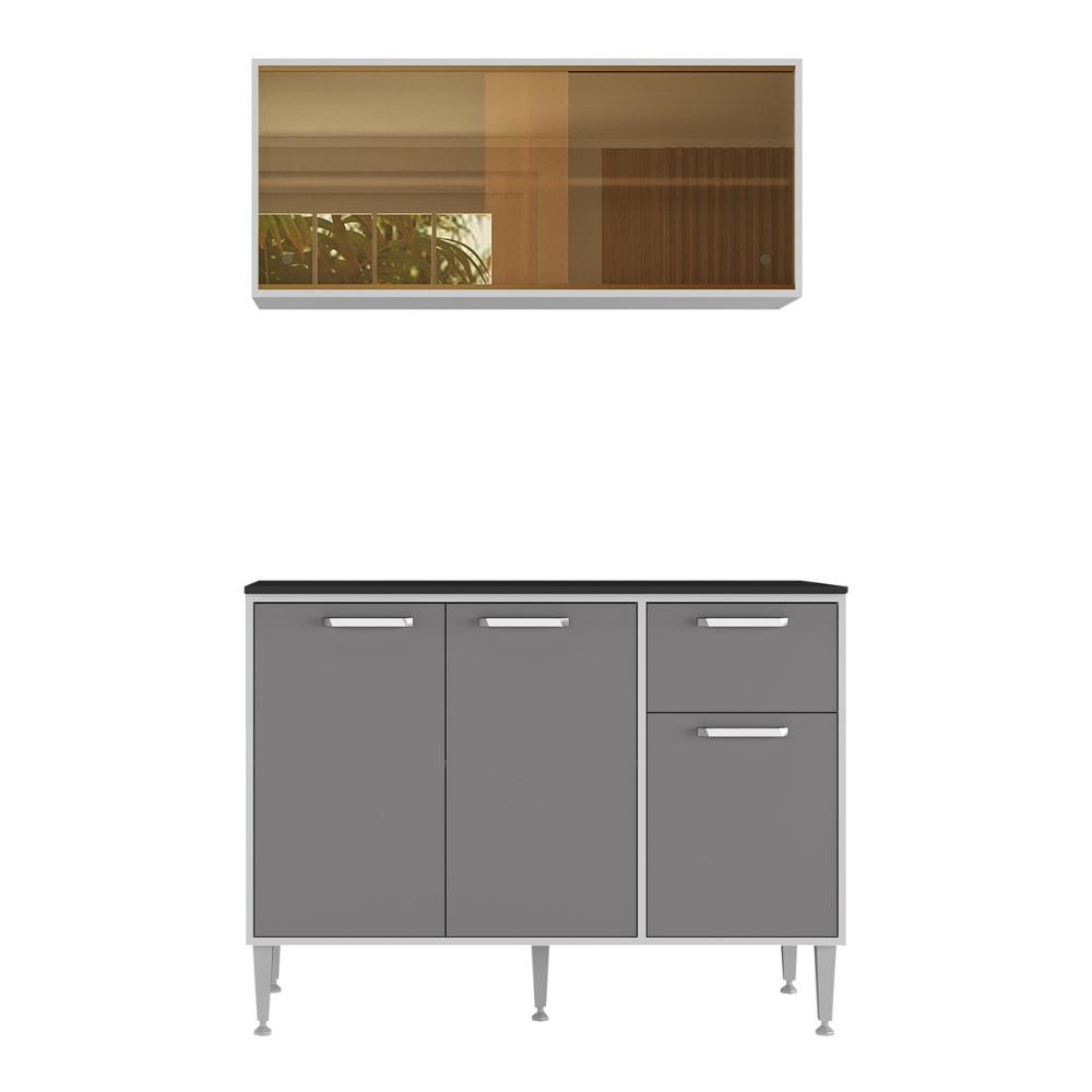Armário de Cozinha com Balcão para Pia Siena Multimóveis MP2216 Branco/Lacca Fumê