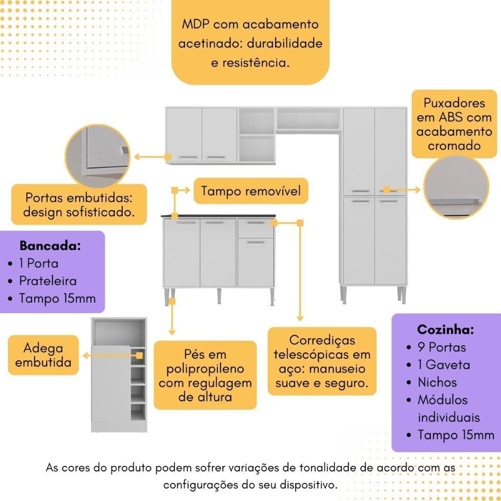 Armário de Cozinha com Bancada Americana Xangai Multimóveis MP2203 Branco