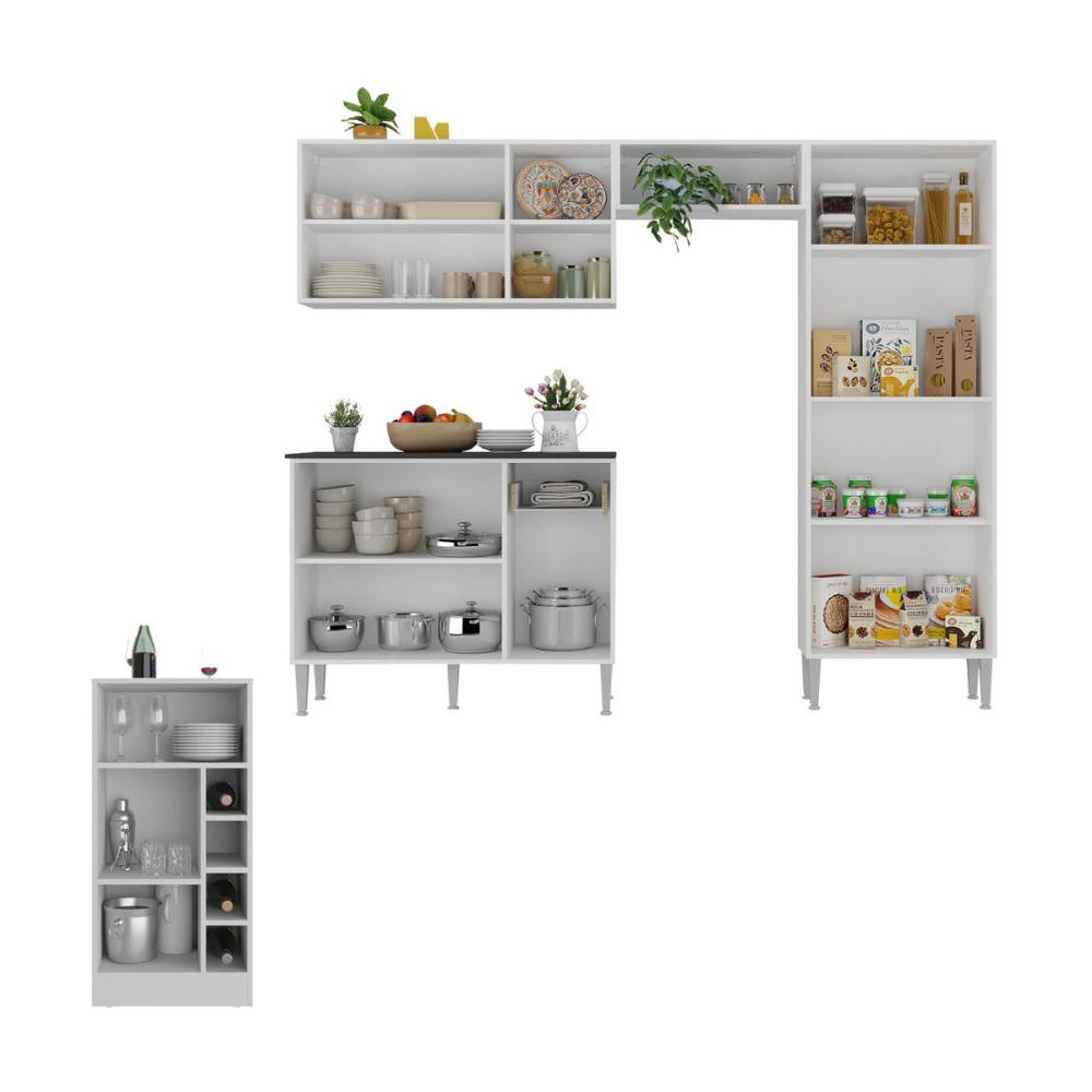 Armário de Cozinha com Bancada Americana Xangai Multimóveis MP2203 Branco/Lacca Fumê