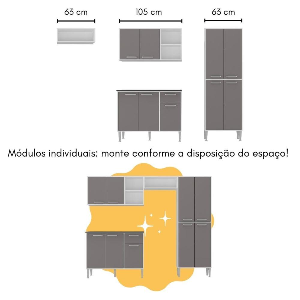 Armário de Cozinha com Bancada Americana Xangai Multimóveis MP2203 Branco/Lacca Fumê