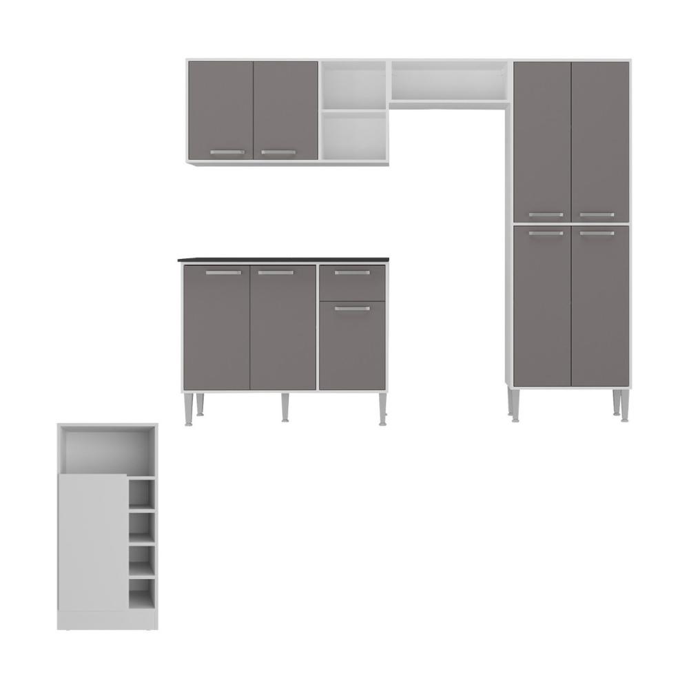 Armário de Cozinha com Bancada Americana Xangai Multimóveis MP2203 Branco/Lacca Fumê