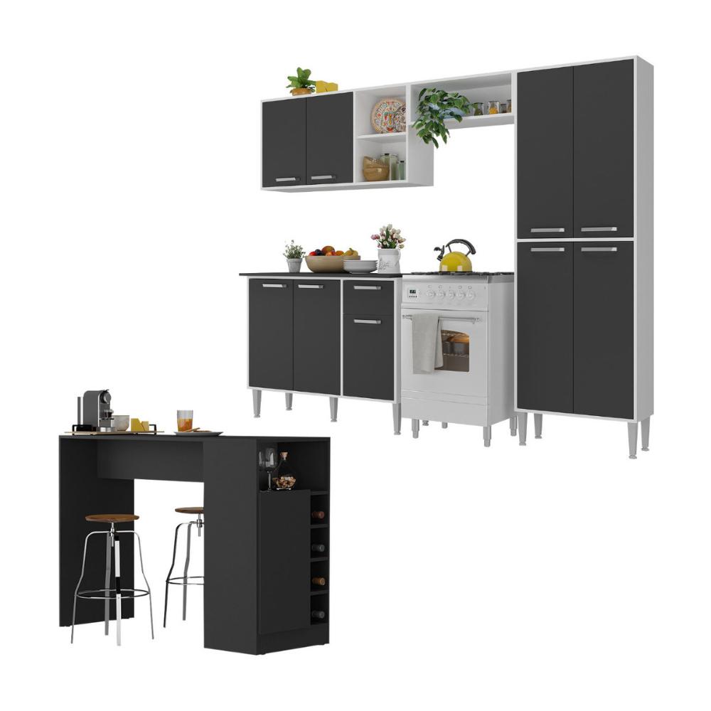 Armário de Cozinha com Bancada Americana Xangai Multimóveis MP2203 Branco/Preto