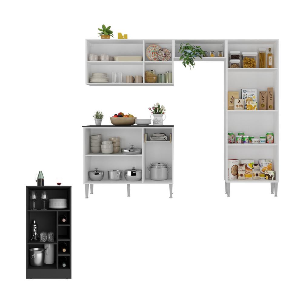 Armário de Cozinha com Bancada Americana Xangai Multimóveis MP2203 Branco/Preto