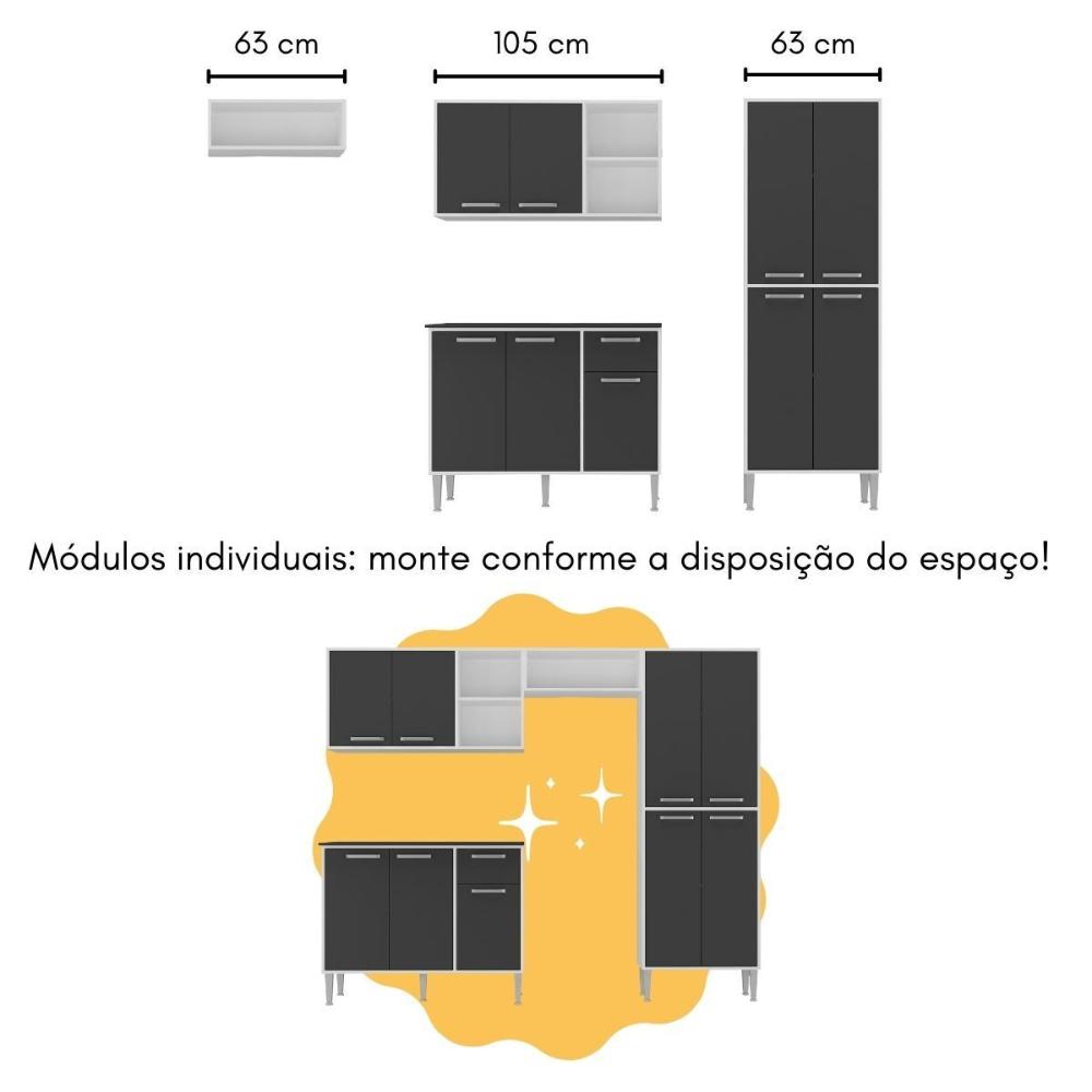 Armário de Cozinha com Bancada Americana Xangai Multimóveis MP2203 Branco/Preto