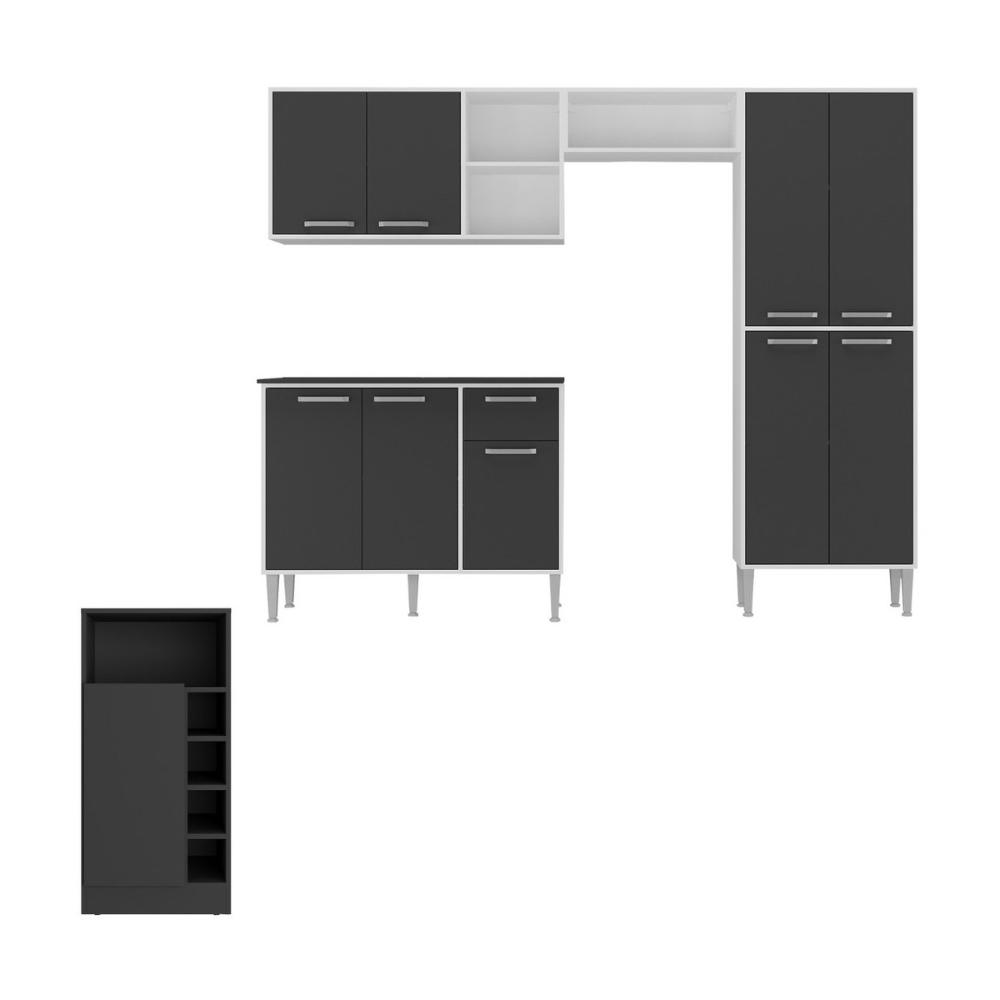 Armário de Cozinha com Bancada Americana Xangai Multimóveis MP2203 Branco/Preto