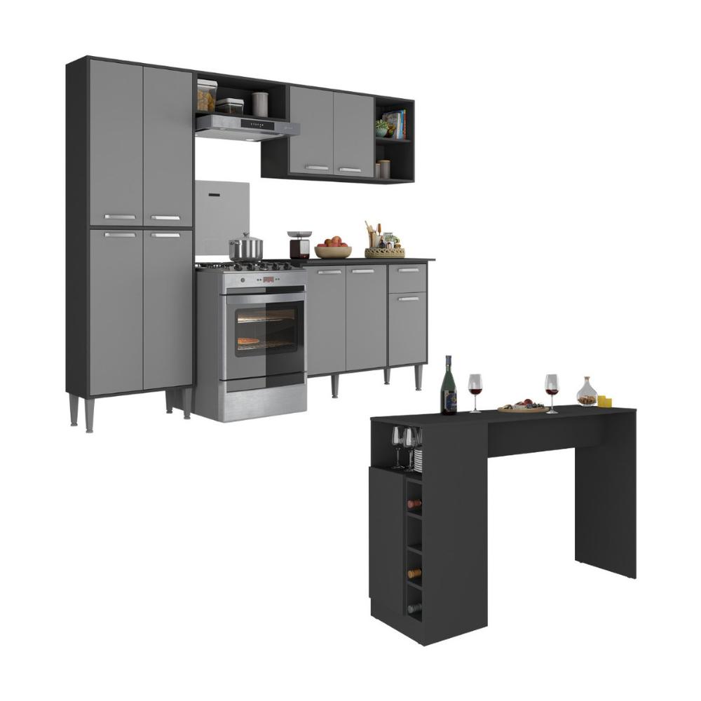 Armário de Cozinha com Bancada Americana Xangai Multimóveis MP2203 Preto/Grafite
