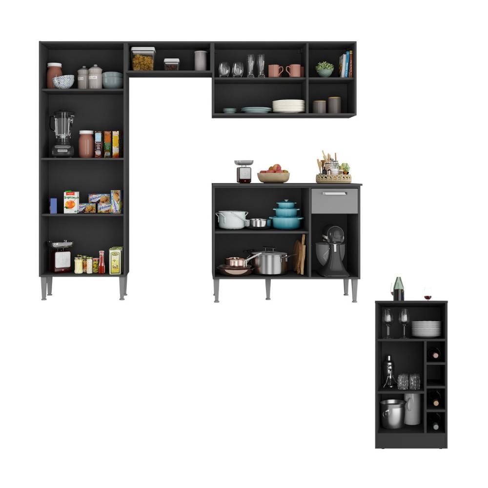 Armário de Cozinha com Bancada Americana Xangai Multimóveis MP2203 Preto/Grafite