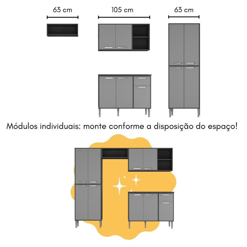 Armário de Cozinha com Bancada Americana Xangai Multimóveis MP2203 Preto/Grafite