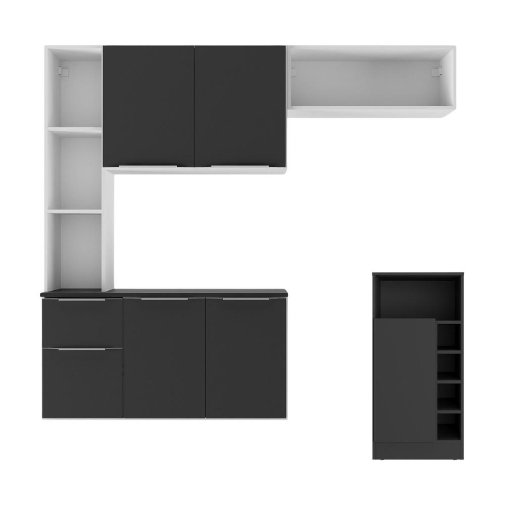 Armário de Cozinha com Bancada Americana/Mesa Gourmet Sofia Multimóveis MP2195 Branco/Preto