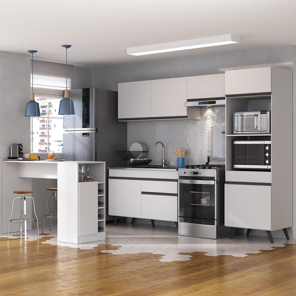 Armário de Cozinha com Bancada/Mesa Gourmet Veneza Multimóveis MP2174 Branco/Preto