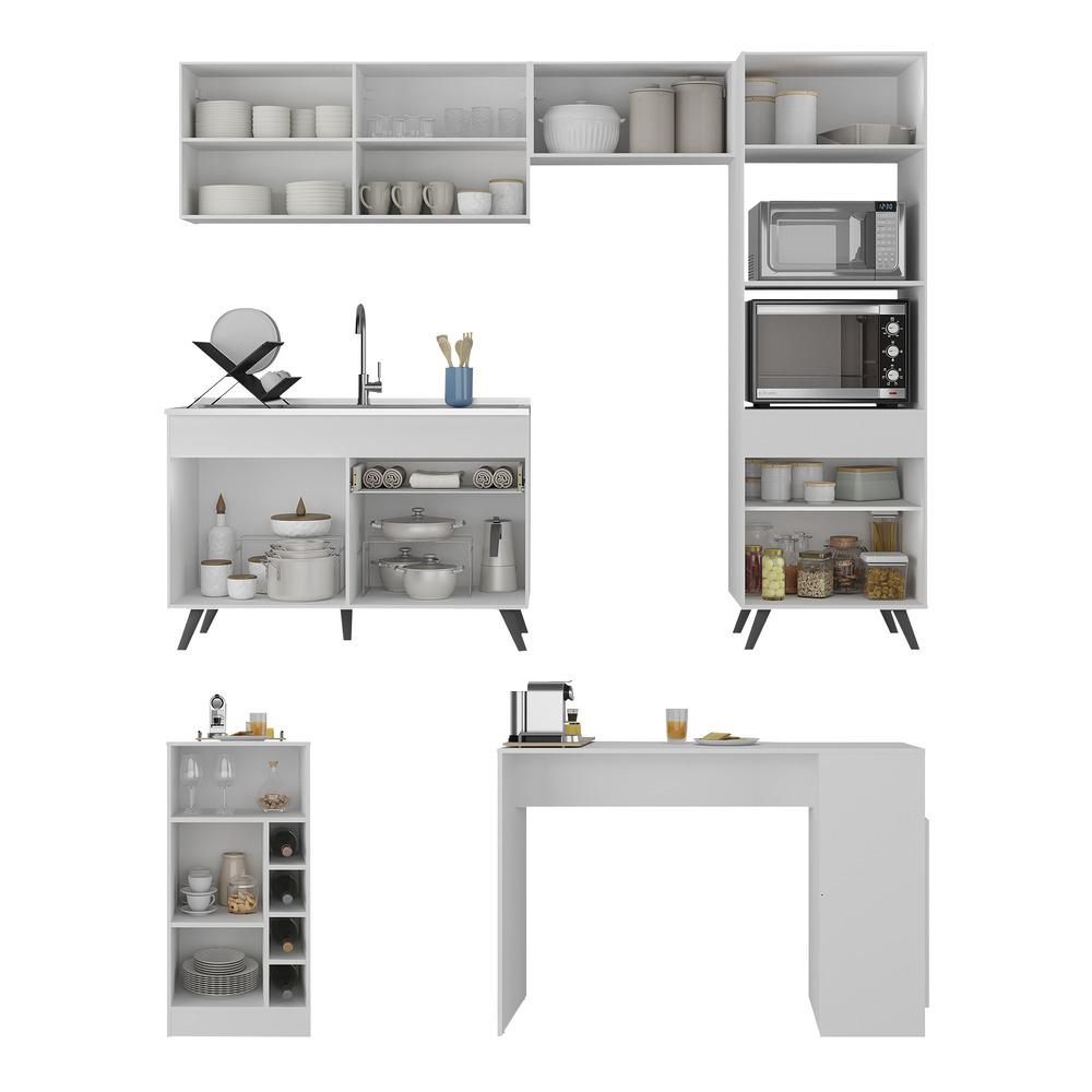 Armário de Cozinha com Bancada/Mesa Gourmet Veneza Multimóveis MP2174 Branco/Preto