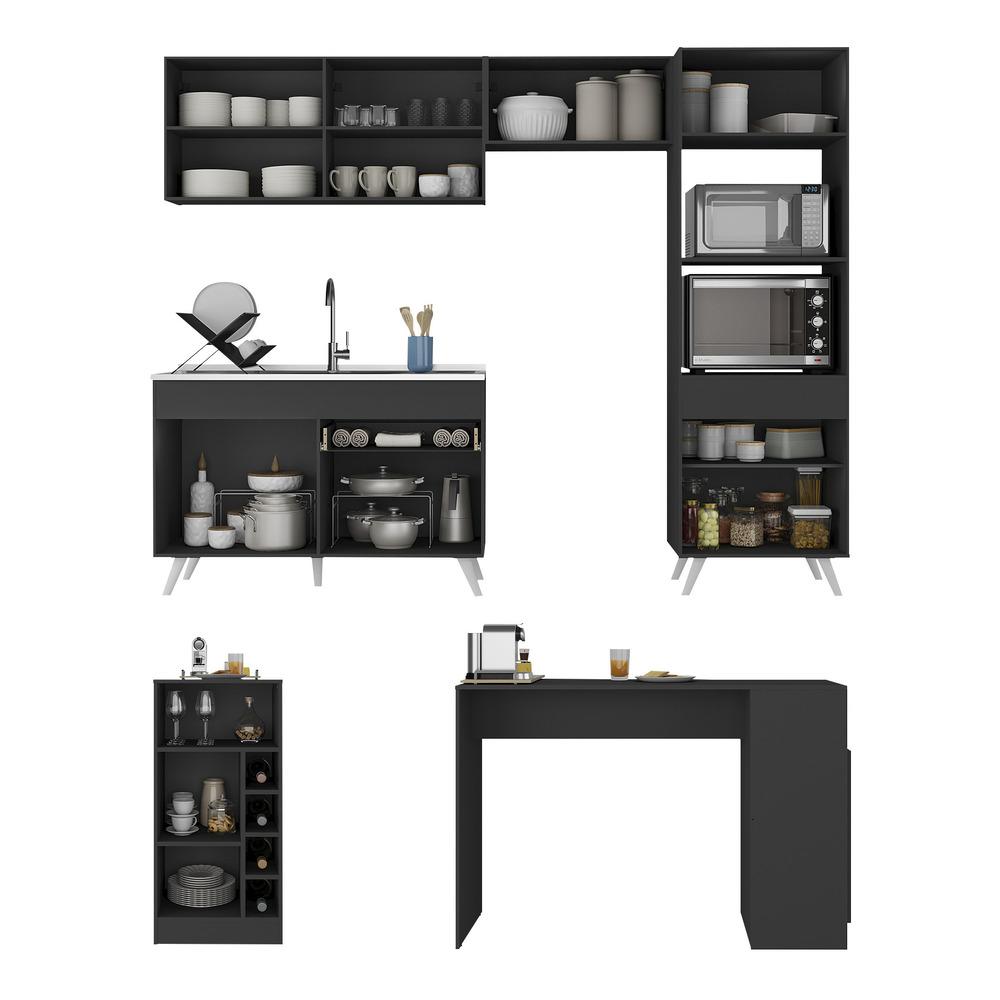 Armário de Cozinha com Bancada/Mesa Gourmet Veneza Multimóveis MP2174 Preto/Branco