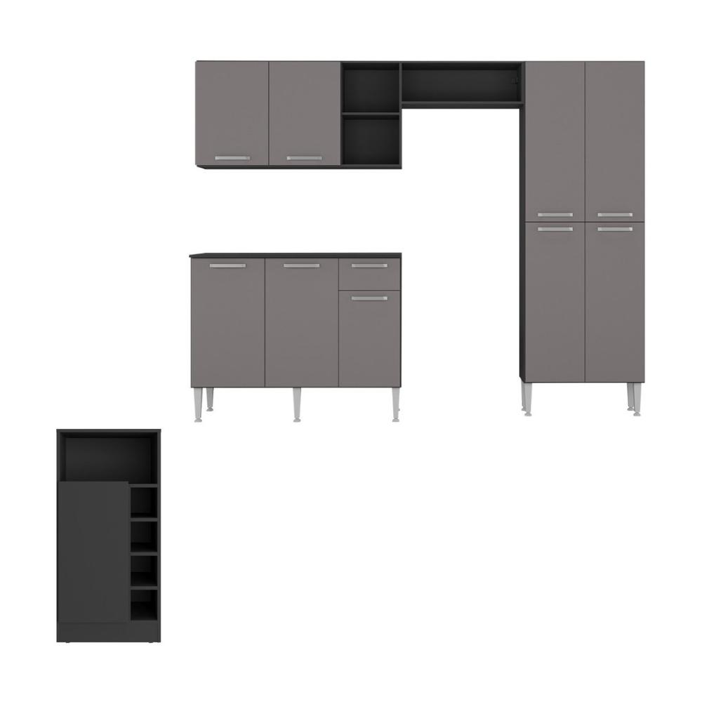 Armário de Cozinha com Mesa Gourmet Pequim Multimóveis MP2205 Preto/Lacca Fumê