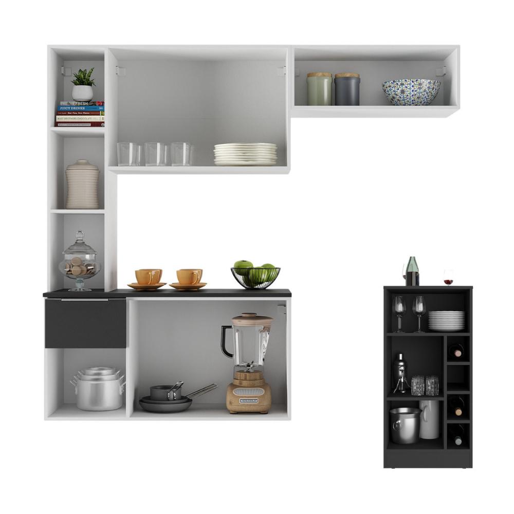 Armário de Cozinha com Mesa Gourmet Sofia Multimóveis MP2197 Branco/Preto