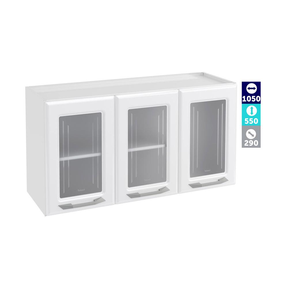 Armário de Cozinha de Aço Aéreo Triplo 105cm Rose Multimóveis Glass CR6088 Branco