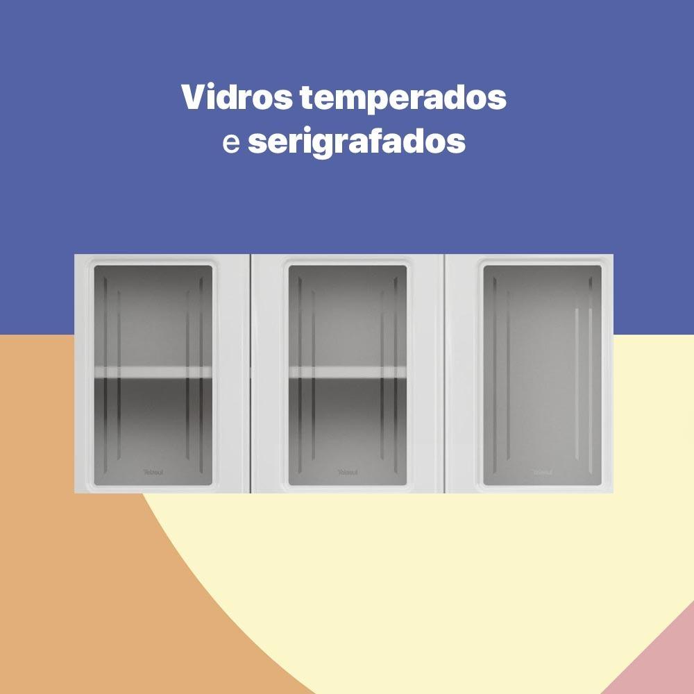 Armário de Cozinha de Aço Aéreo Triplo 105cm Rose Multimóveis Glass CR6088 Branco