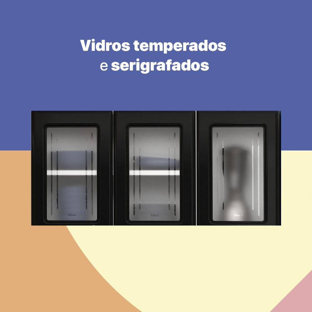 Armário de Cozinha de Aço Aéreo Triplo 105cm Rose Multimóveis Glass CR6089 Branco/Preto