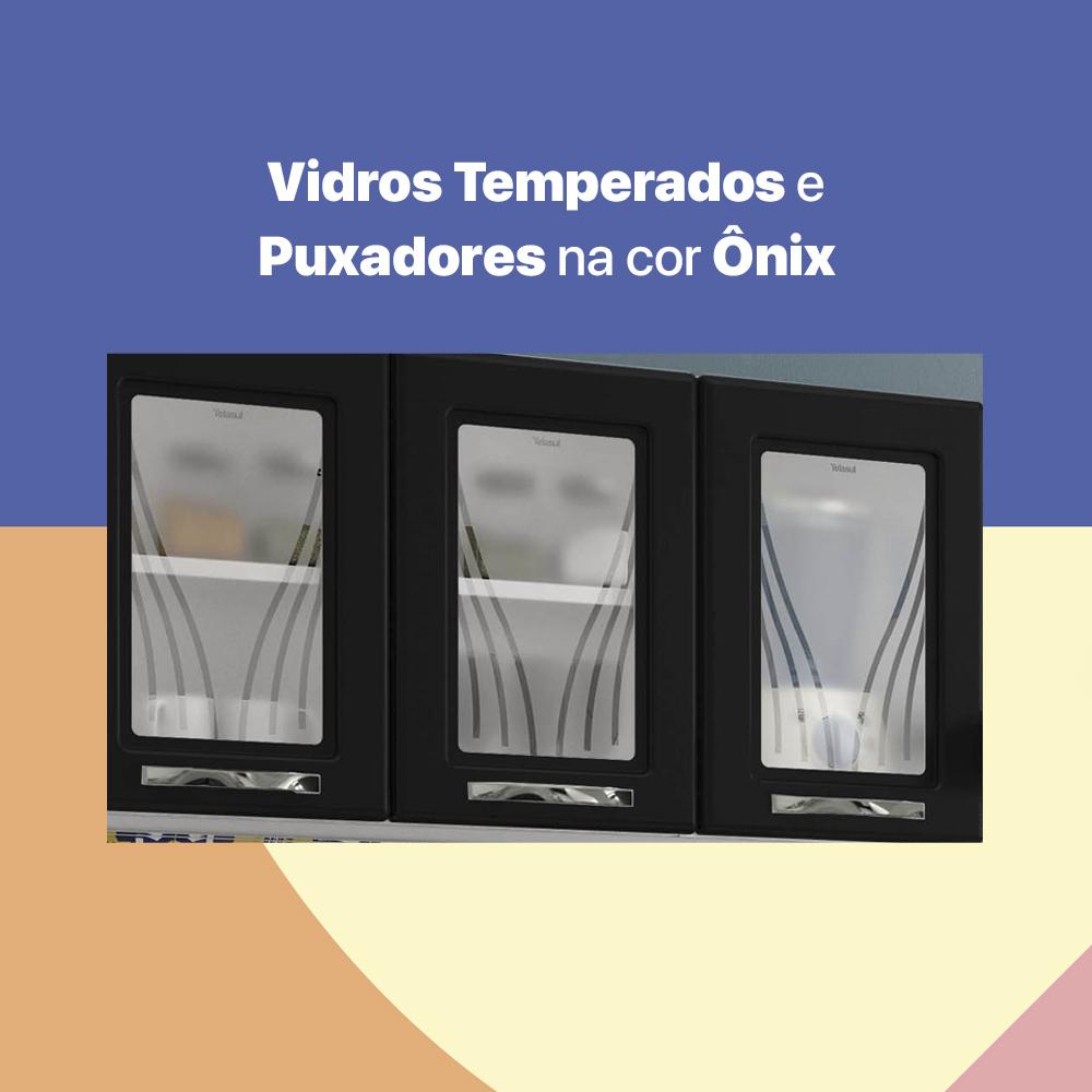 Armário de Cozinha de Aço Aéreo Triplo 120cm Clara Multimóveis CR6144 Branco/Preto