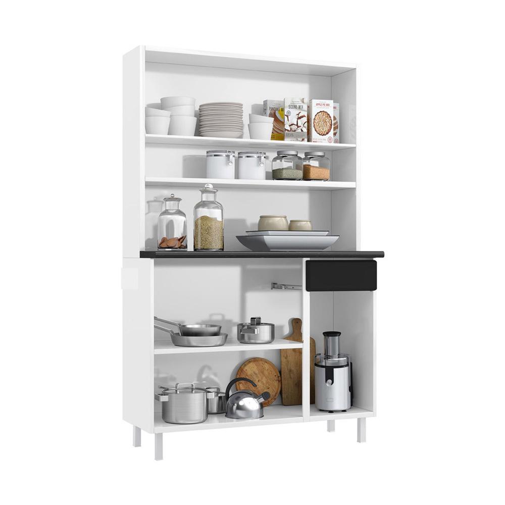 Armário de Cozinha de Aço Kit Triplo 105cm Rose Multimóveis Smart CR6096 Branco/Preto