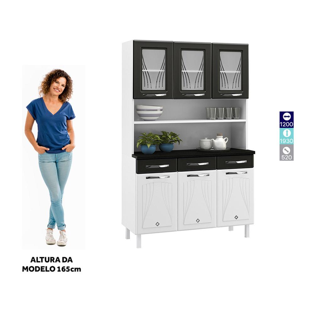 Armário de Cozinha de Aço Kit Triplo 120cm Clara Multimóveis CR6151 Branco/Preto