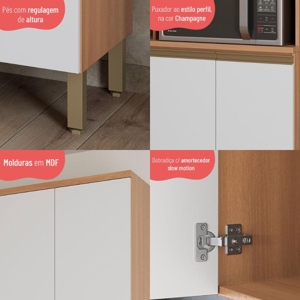 Armário de Cozinha para Forno/Micro-ondas com 4 Portas 70cm Multimóveis CR20399 Freijó/Branco