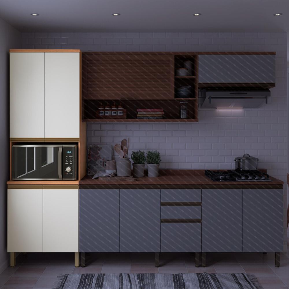 Armário de Cozinha para Forno/Micro-ondas com 4 Portas 70cm Multimóveis CR20399 Freijó/Branco