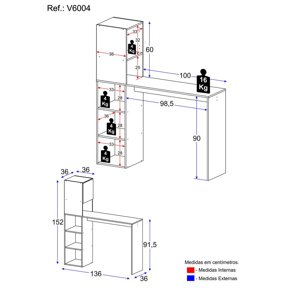 Armário de Cozinha/Bancada  com 1 Porta Multimóveis V6004 Preto