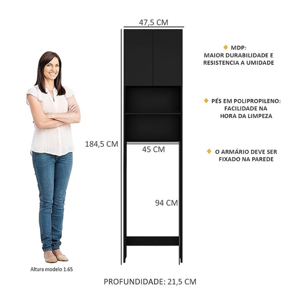 Armário para Banheiro c/ 2 Portas Multimóveis Preto